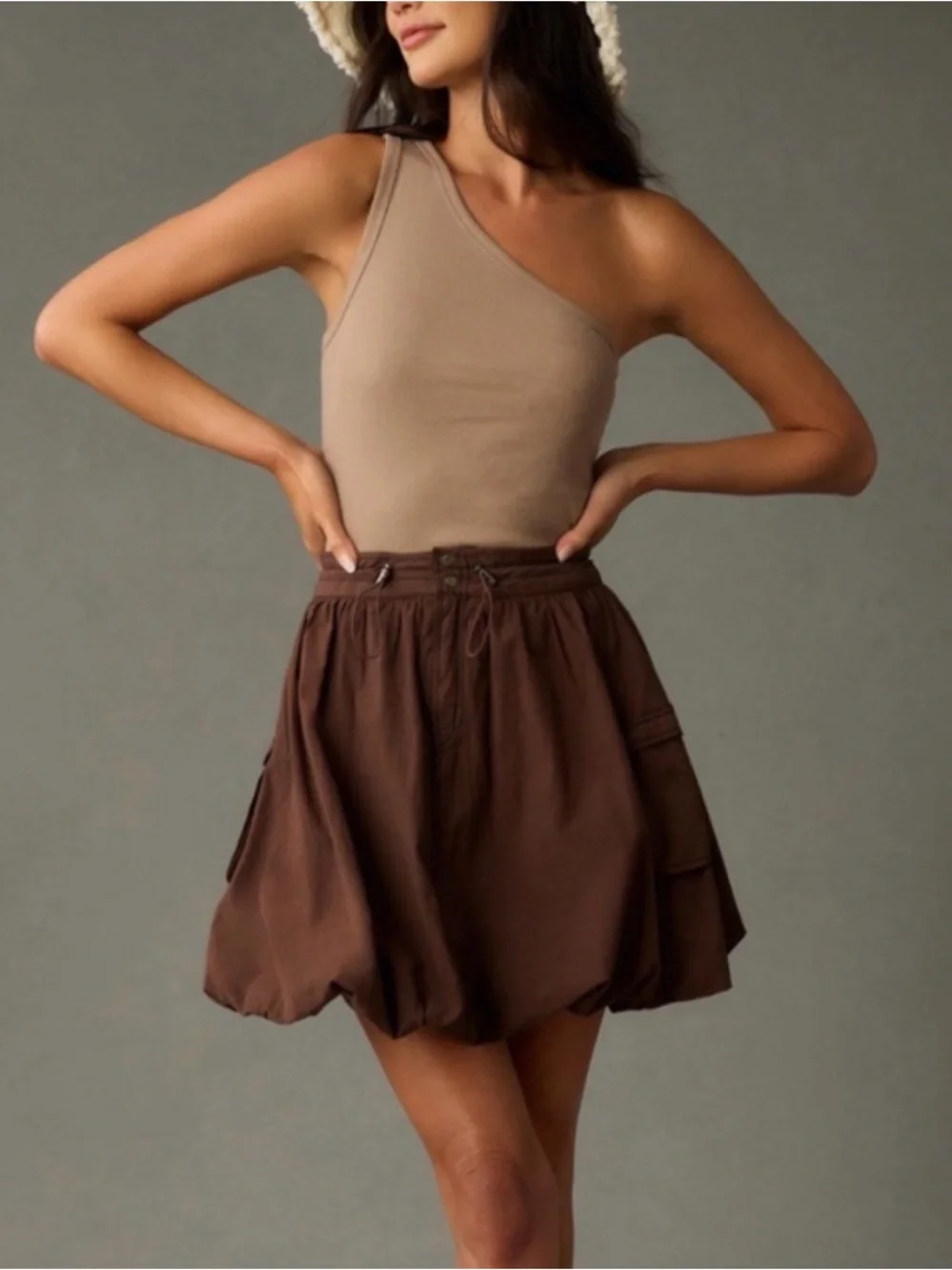 Pilcro Anthropologie Parachute Bubble Mini Skirt Chocolate Brown Size 6